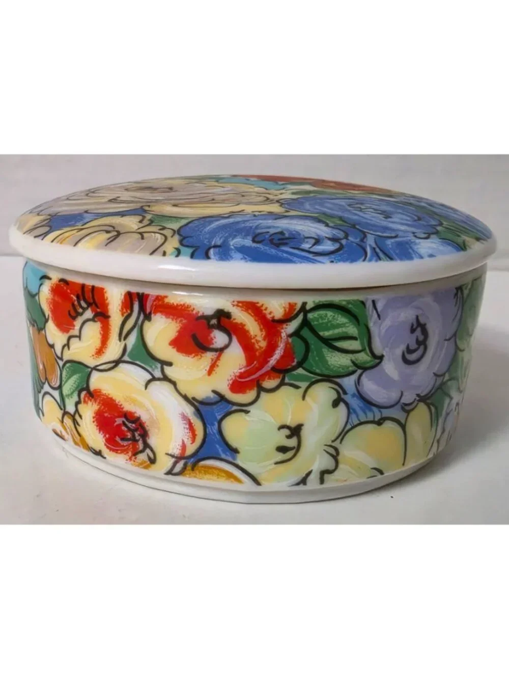 Vintage Floral Ceramic Trinket Box Lidded Dish Made in Taiwan 3